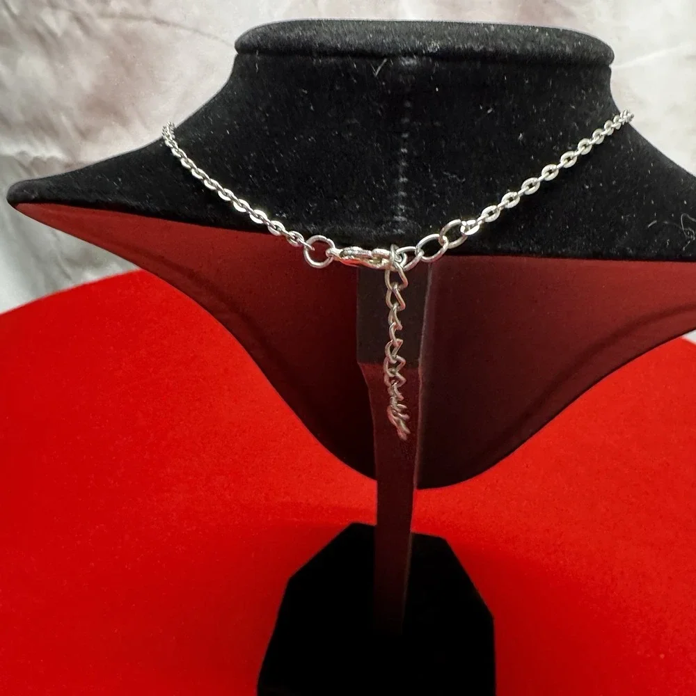 Silver Tone Necklace‎ With Pink Stone And Crystals